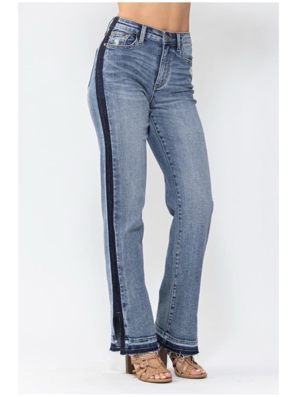 Judy Blue Women’s Sz 14W High Rise Straight Jeans Two Tone Release Hem
